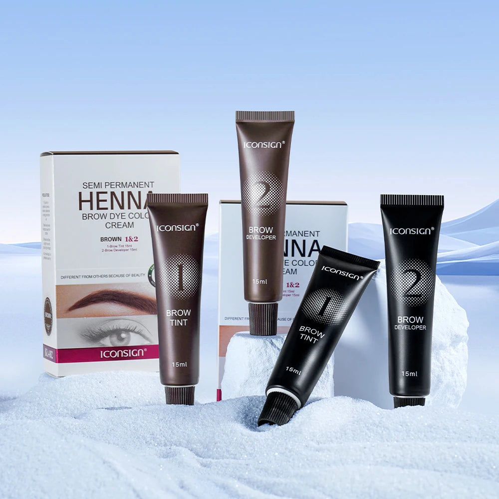 ICONSIGN 15ml Professional 2in1 Henna Tint Kit Brow Tint Dye Kit and Eyelash Tint Dye Eyebrow Enhancer Wholesale Supplies