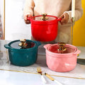 Nordic Binaural Ceramic Casserole Spodumene Soup Pot Open Flame Claypot Rice Casserole Color Glazed Casserole