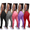 Split Ruched Stacked Sweatpants Women Leggings Plus Size Pleated Bodycon Pants With Pockets Workout Trousers
