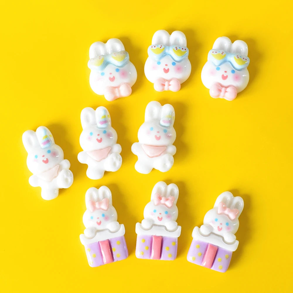 Wholesale Flatback Kawaii Rabbit and Bear Cartoon Resin Cabochon for DIY Scrapbooking Hair Bows Phone Decoration