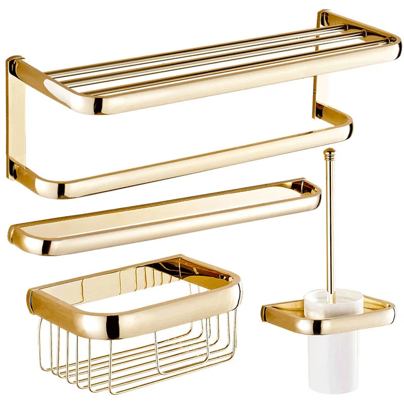 Golden Bathroom Accessories Set Towel Bar Towel Rack Floating Shelf Modern Design Ceiling Mounted Hardware Toilet Accessories