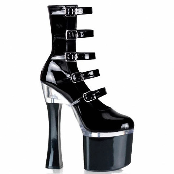 Nightclub Exotic Dancer Boots 18cm Women Up Ankle Boots Belt Buckle Fashion Leather Pumps Studded Buckle Thick High Heel Shoes