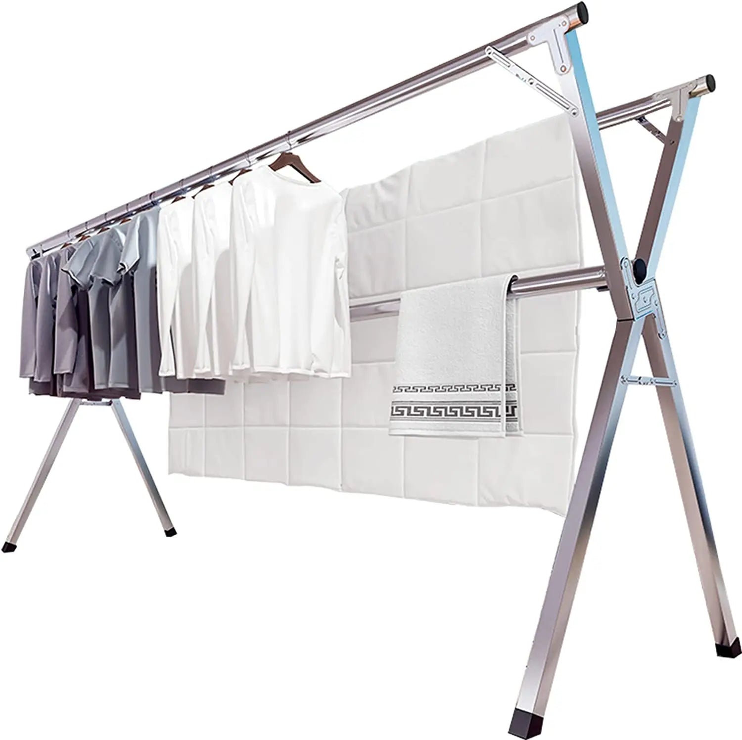 X-Shaped Stainless Steel Foldable Clothes Drying Rack Space-Saving Multifunctional for Home Use in Bathroom & Living Room