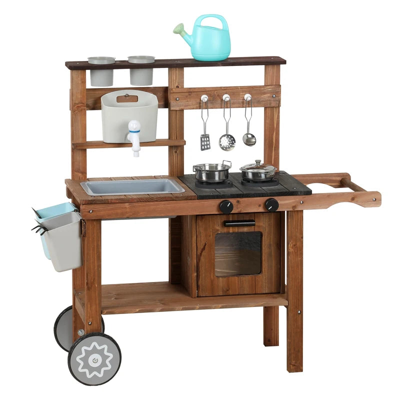 Custom Children's Wooden Role Play Family Outdoor Kitchen House Play Mud Set Game Educational Cooking Toys for Boys Girls