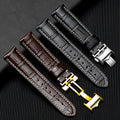 Vintage Cow Leather Top Full Grain Crocodile Print Butterfly Buckle Watch Band 19 20 21mm Waterproof Genuine Leather Watch Strap