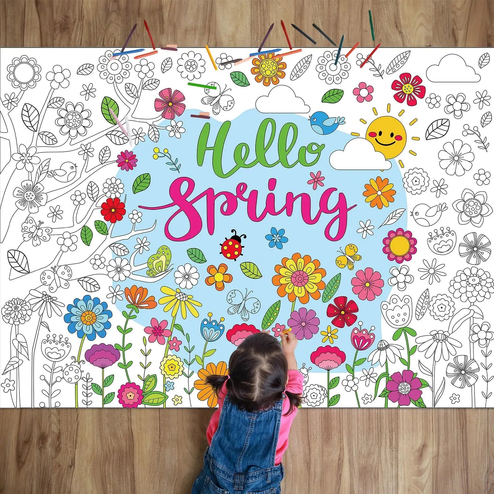 Leenice Brand Kids DIY Art Painting Roll Flexographic Printed Film Laminated Coloring Roll for Children's Stick Wall Painting