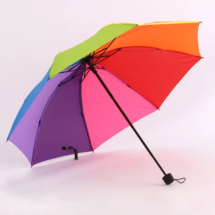 Manufacturer Wholesale 3-Fold Manual Umbrella Modern Colorful Rainbow Plastic Sun Rain Prevention for Everyday Use Giveaways