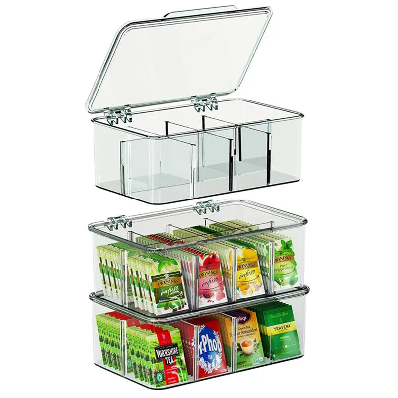 Stackable Tea Bag Storage  with Lid  Multi-Functional Kitchen  with Removable 8 Compartment