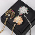 Korean Retro Men Suit Lapel Brooch Animal Peacock Tassel Pin Badge Rhinestone Gold Silver Plated Chain Colored Diamond Brooch