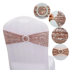 Romantic Wedding Party Chair Sashes One-Sided Sequin Stretchy Spandex Bands Bows Sequins Chair Cover Chair Sashes