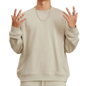 2026 Quality New Designs 440 Gsm French Terry Sweatshirt Crew Neck Plain Color Hoodie Fashion Sweater for Men