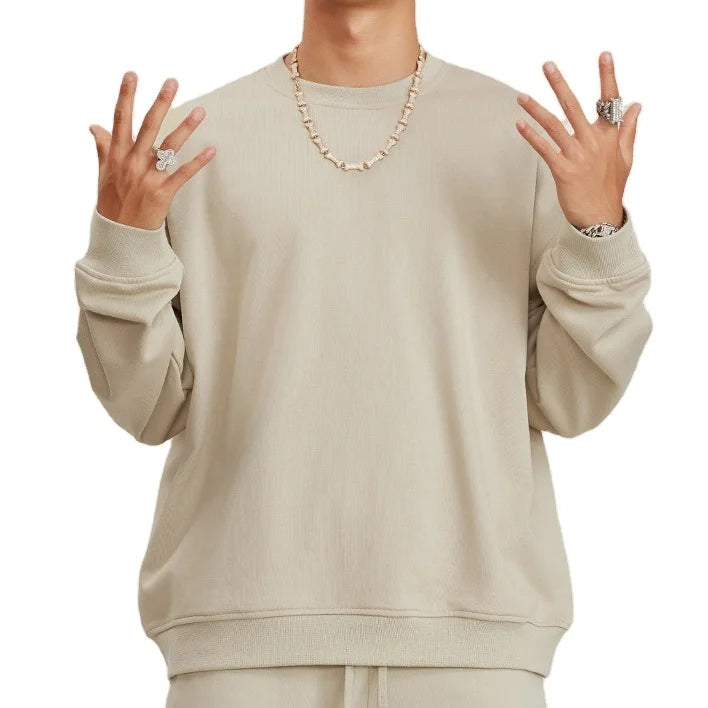 2026 Quality New Designs 440 Gsm French Terry Sweatshirt Crew Neck Plain Color Hoodie Fashion Sweater for Men