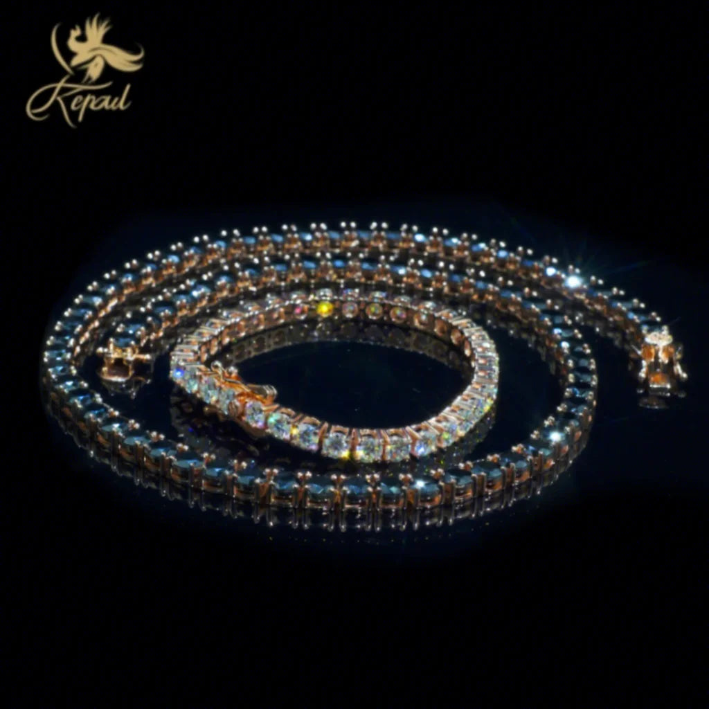 Custom 8MM Gold Plated Black Vvs Moissanite Tennis Chain Necklace Iced Out Round Brilliant Cut Diamond 925 Silver Bracelet