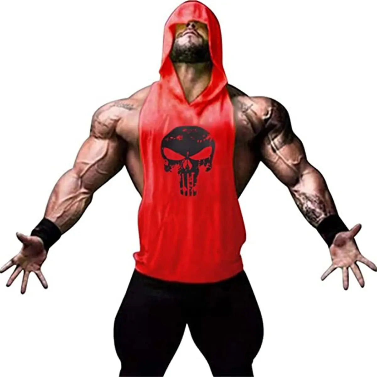 Men's Sporty Workout Vest 100% Cotton Gym Training Hoodie with Breathable Knitted Design Sleeveless Bodybuilding Muscle Shirt