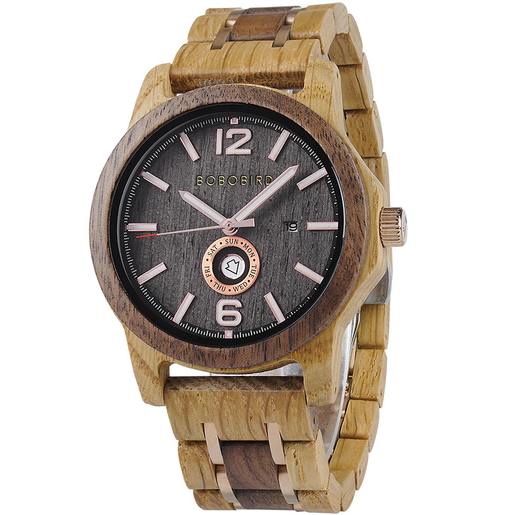 BOBOBIRD High Grade Ebony Zebrawood Walnut Wood Serpentine Wood Business Fashion Sports Chronograph Unisex 3BAR Water Resistant