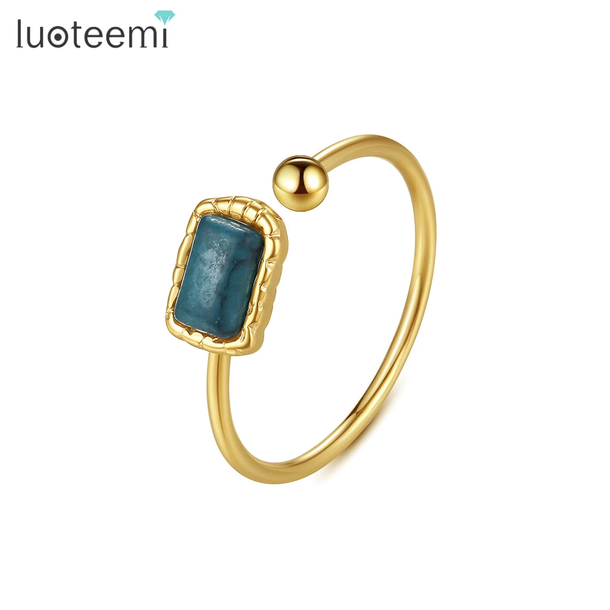 SP-LAM Open Turquoise Stainless Steel Resizable Fashion Classic Lady Women Gold Ring for Woman