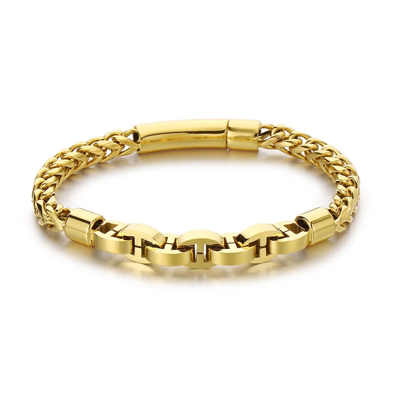 KALEN Polished Vintage Various Colors Stainless Steel Herringbone Chain&Links Bracelet
