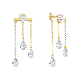 Aimgal Trendy Fine Jewelry Tassel Drop Chain Piercing Earrings Stackable S925 Silver Plated 18k Gold Zircon for Weddings Gift