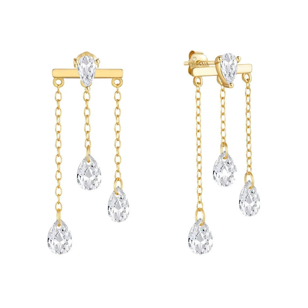 Aimgal Trendy Fine Jewelry Tassel Drop Chain Piercing Earrings Stackable S925 Silver Plated 18k Gold Zircon for Weddings Gift