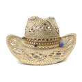 Wholesale Western Hollow Custom Hatband Outdoor Visor Cowboy Straw Hat for Women Men Beach