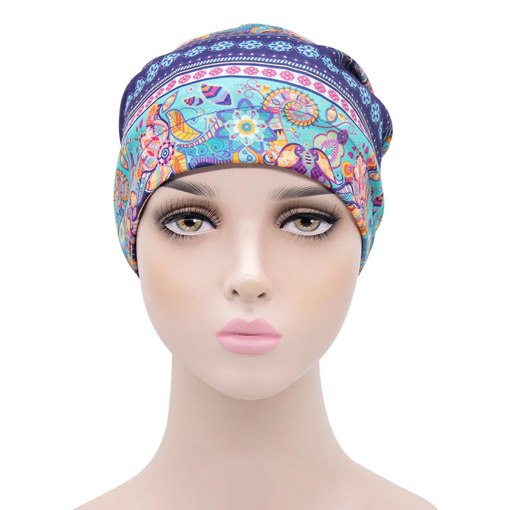 New Cotton Printed Pullover Bonnet With Double Inner Lining of Satin Elastic Hat