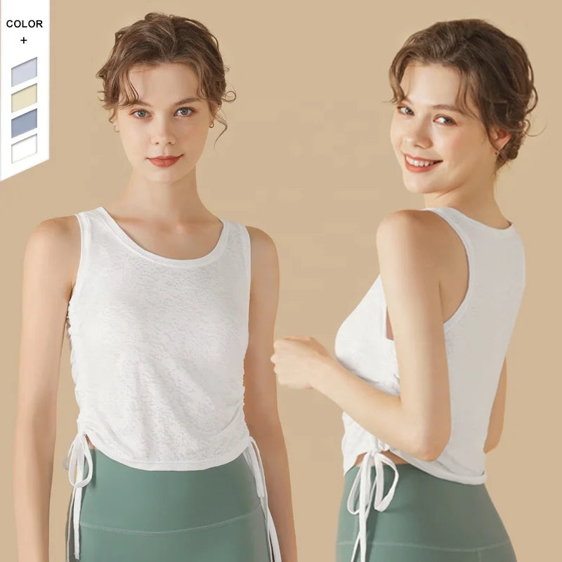 New Arrival Breathable Quick Drying Yoga Vest With U-shaped Neck Side Drawstring Jogging Vests