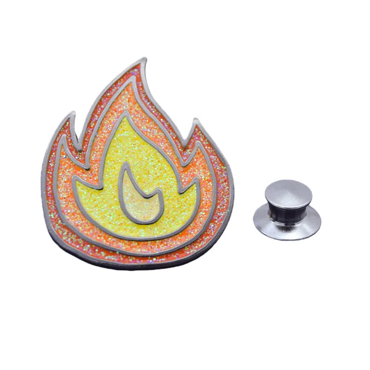 Customized Metal Crafts Manufacturer Pins Custom Lapel Metal Cute Flame Glitter Badge