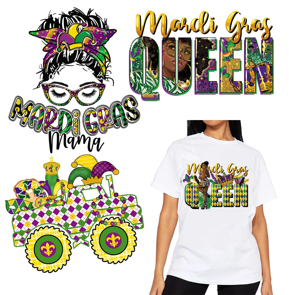Mardi Gras Pattern Custom Plastisol Transfers Iron on Transfers for Clothes Transfers Designs Ready to Press