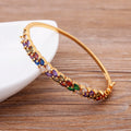 QIKU New Fashion Rainbow Crystal Cubic Zircon Bangle Women Bracelet Wedding Party Birthday Jewelry Accessories Gift Dropshipping