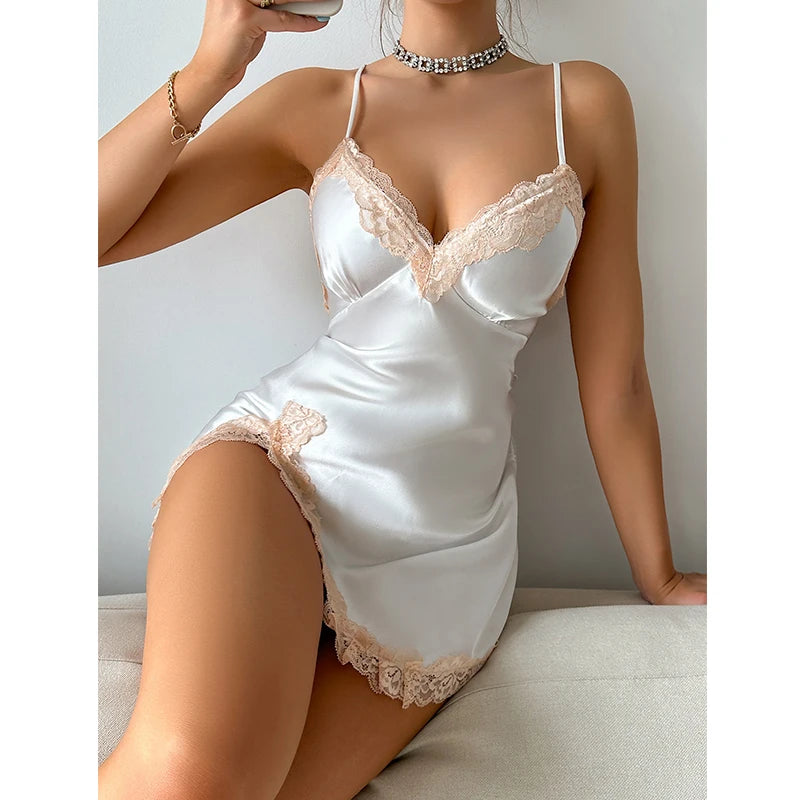 Wholesale Summer Comfortable Hot Sexy Ladies Silk Short Sleeve Breathable Womens Lace Sleepwear Pajamas