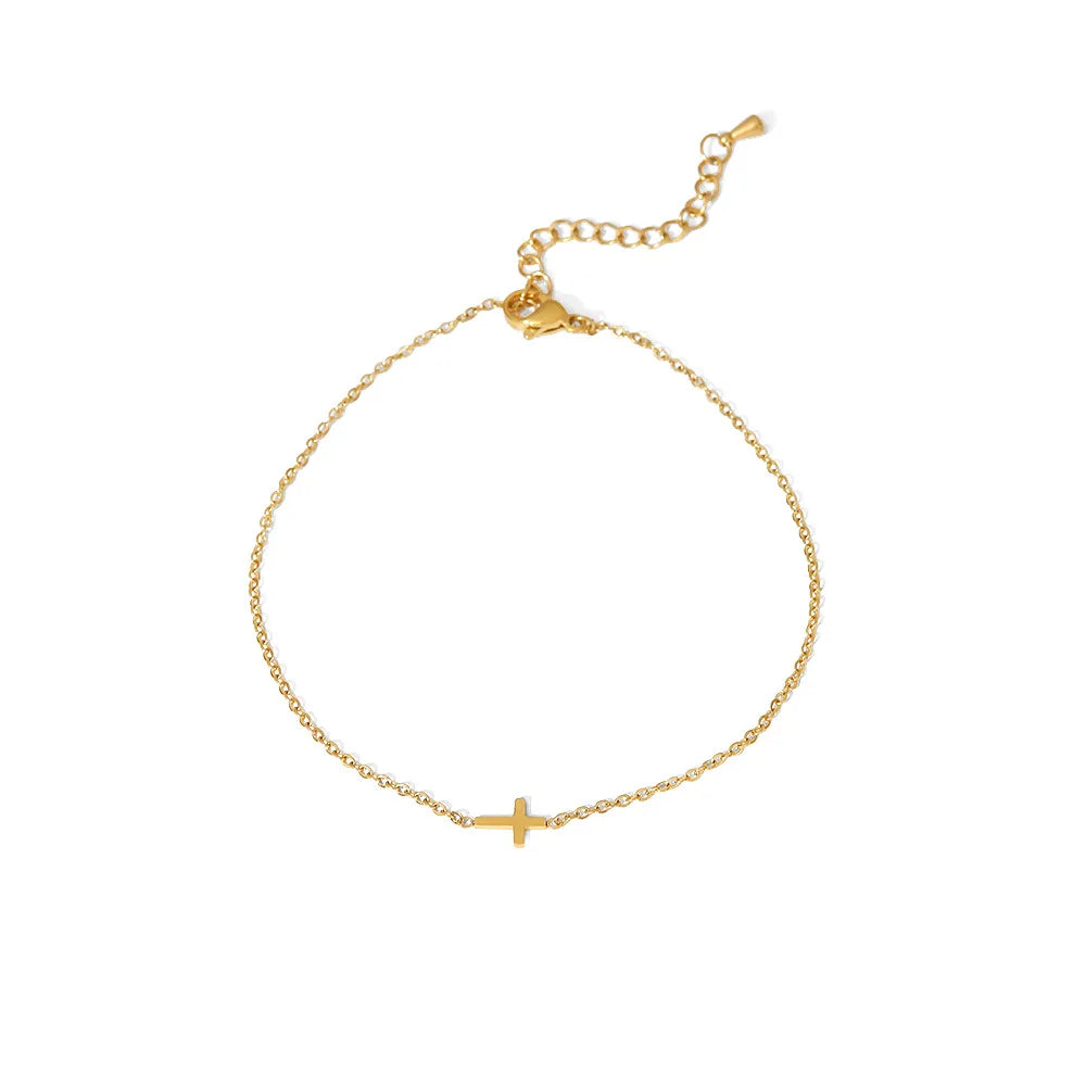 Wholesale Exquisite 18k Gold Plated Stainless Steel Bracelet Jewelry Gifts Waterproof Thin Chain Cross Bracelet