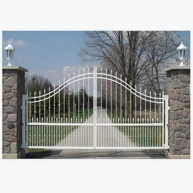 Powder Coated White Ornamental Hand Forged Wrought Iron Works  Driveway Gates Pictures for Garden