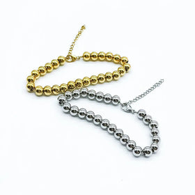 Europe and the United States Popular New Non-embroidered Steel Round Bead Bracelet Personality Simple Couple Beaded Chain Tail