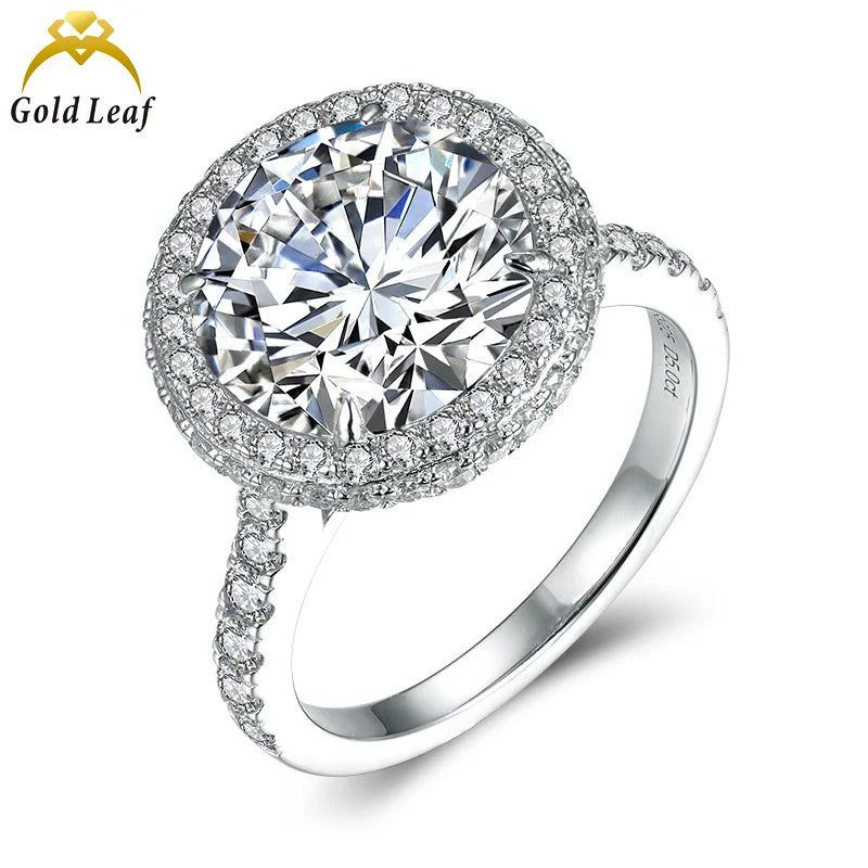 Goldleaf Certified 5.0ct D VVS Moissanite Engagement Ring Classic Round Cut with 925 Silver Diamond for Women Hot Sale