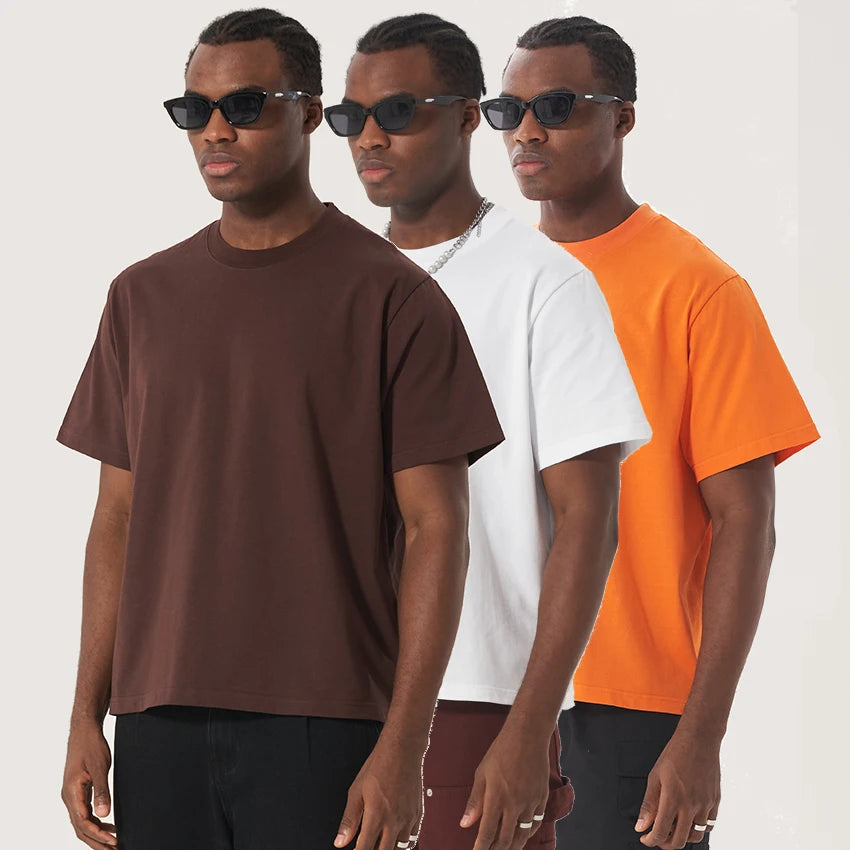 100% Cotton Knitted Mock Rib Neck Regular Fit Breathable Oversize Blank Street Wear Heavyweight Drop Shoulder T Shirt Men