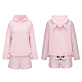 Ecowalson Cute Pajama Sets for Women Winter Hooded Sleepwear Flannel 2 Pcs Pyjama Suits Femme Cartoon Cat Pijama Feminino
