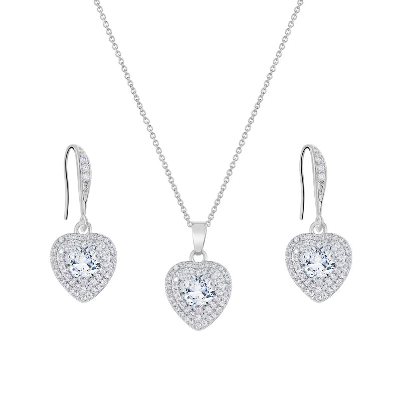 Weiman Women's Rhodium Silver or Yellow Gold Color Heart Shape Purple/Green Zirconia Earrings and Pendant Set for Wedding