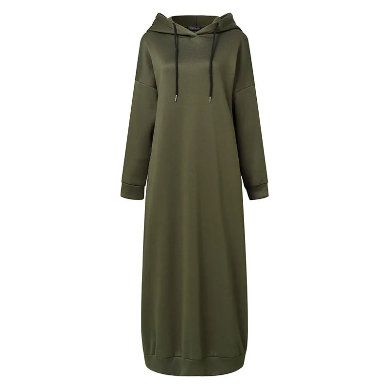 2024 Muslim Women Solid Hoodies Dress Long Sleeve Abaya Dubai Robes Tops Hooded Dresses