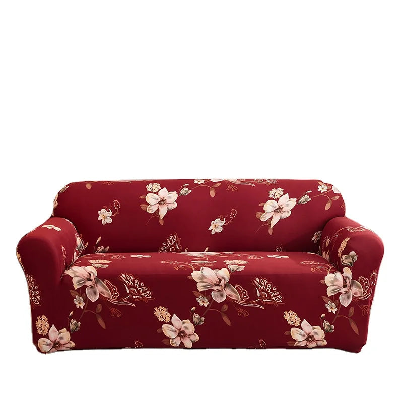 Home Wedding Red Floral Living Room Universal Spandex Protective Stretch 2-Seat Sofa Covers