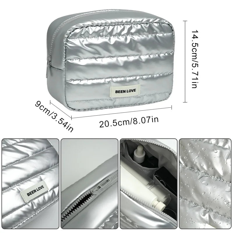 Wholesale Fashion Letter Zipper Down Cloth Soft Puffy Waterproof Resistant Makeup Bag for Pouch