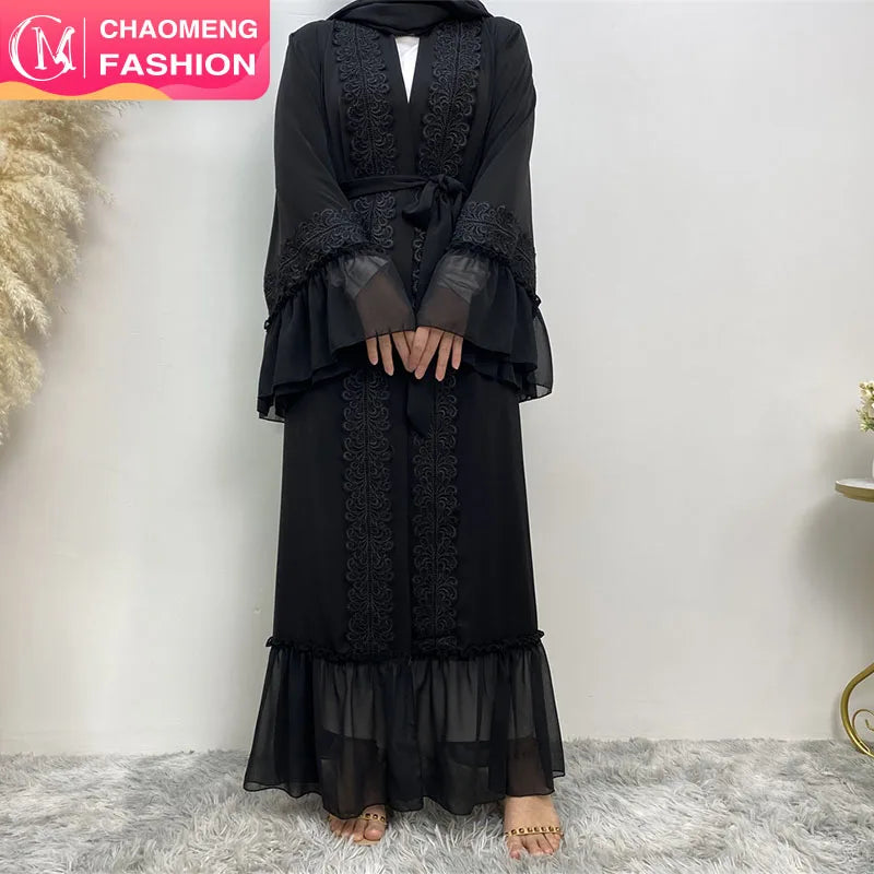 1963# Fashion Abaya for Women Dubai Size Middle East Robe Popular Design Black Embroidery Eid Abayas Muslimah Clothing
