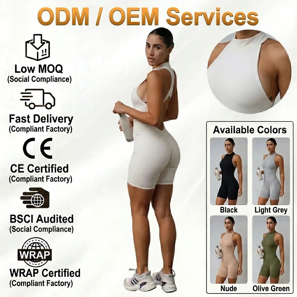 Custom Logo 2026 Ladies Yoga Jogging Jumpsuit 2022 Zipper Romper Women Fashion Sexy Sleeveless Backless Skinny Stretch Jumpsuit