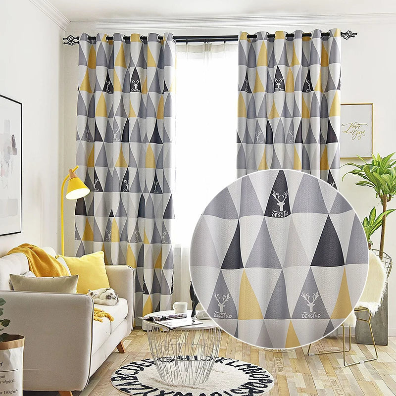Nordic Geometric Printing Bedroom Living Room Home Polyester Thermal Insulated Blackout Window Curtain