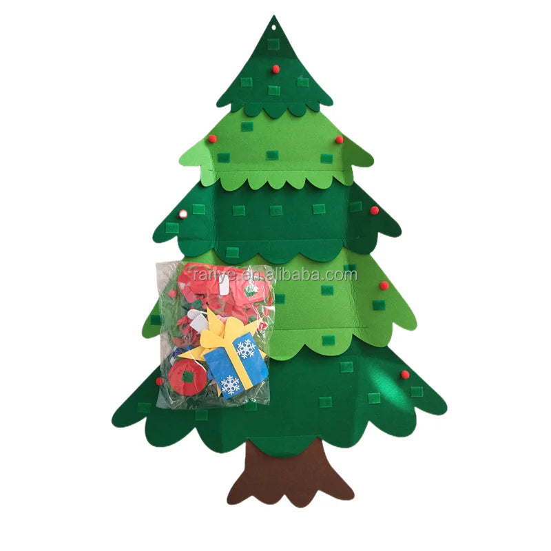 Felt Christmas Tree Decorations Kits with String Lights DIY New Year Gift for Kids Windows Door Wall Party Supplies