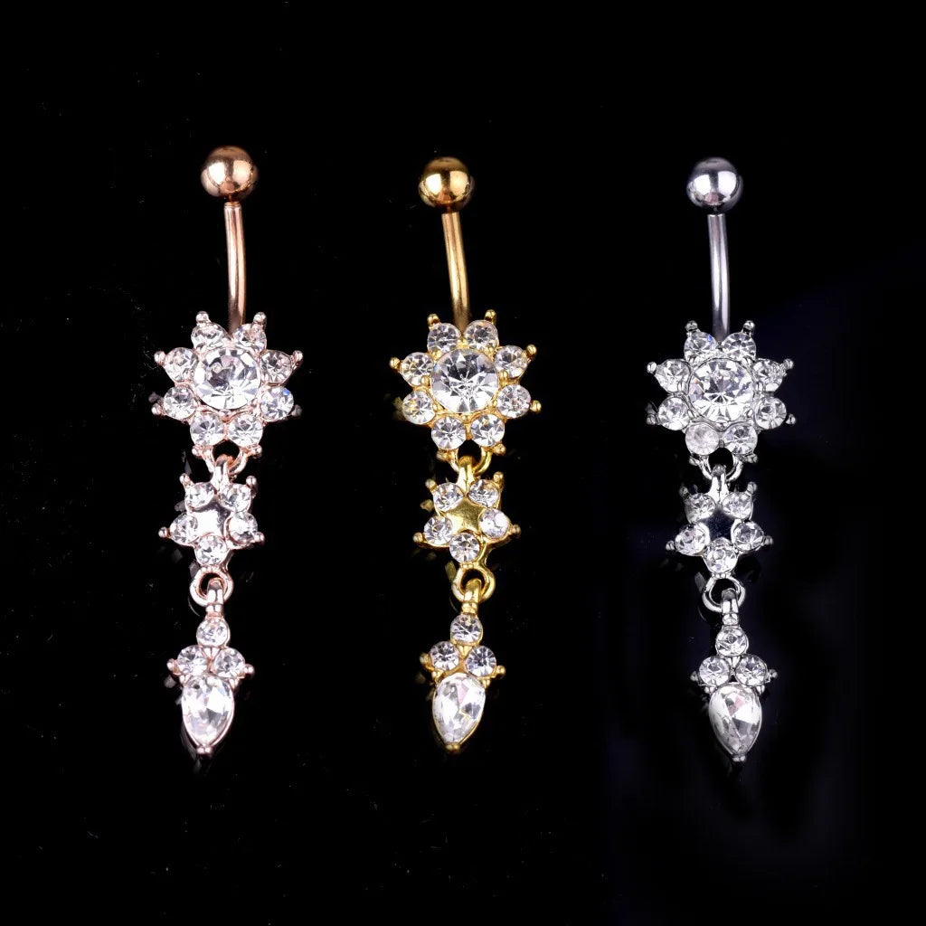 Hot Sale Piercing Jewelry Gold Plated Surgical Steel Belly Button Rings Flower Zircon Belly Navel Nail Ring
