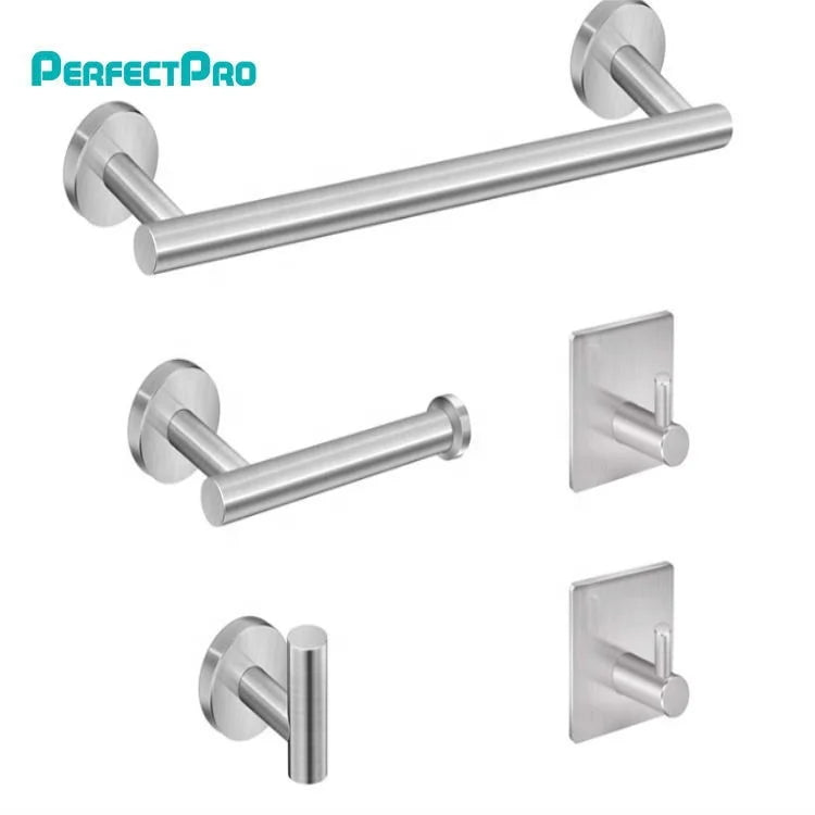 Modern Hotel Wall Mounted 5 PCS Drilling Stainless Steel SUS304 Towel Rack Set Black & Gold 40CM with Toilet Paper Holder