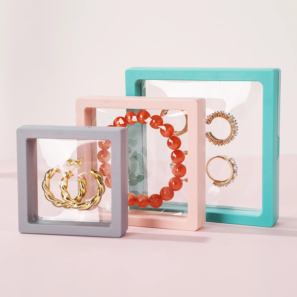 Bracelet Display Frame Box Square Shape 9x9x2cm Transparent PE Film Clear Window Jewelry Box for Necklace Earrings Coins Press