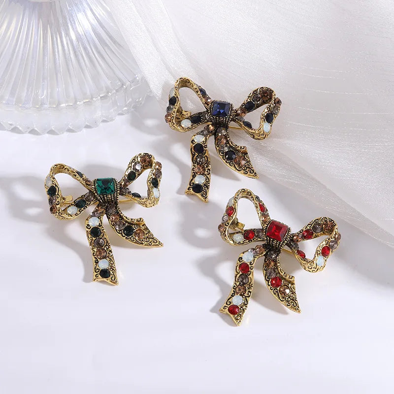 Vintage Jewelry Large Bowknot Crystal Brooch Pin Colorful Rhinestone Bow Brooches for Women