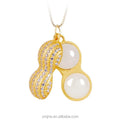 Certified Ancient Silver Gold-Plated Inlaid Hetian Jade Open Petal Peanut Transfer Pendant Necklace Female S925 Silver Pendant