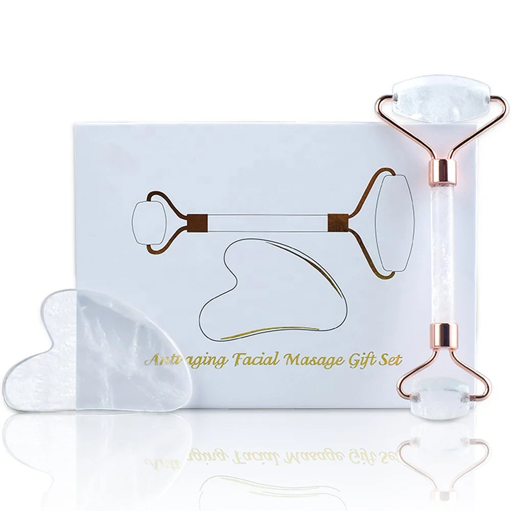 Custom Logo Scraping Board Guasha Massage Tool Natural Clear Quartz Crystal Roller Gua Sha Massage Stone Clear Quartz Gua Sha